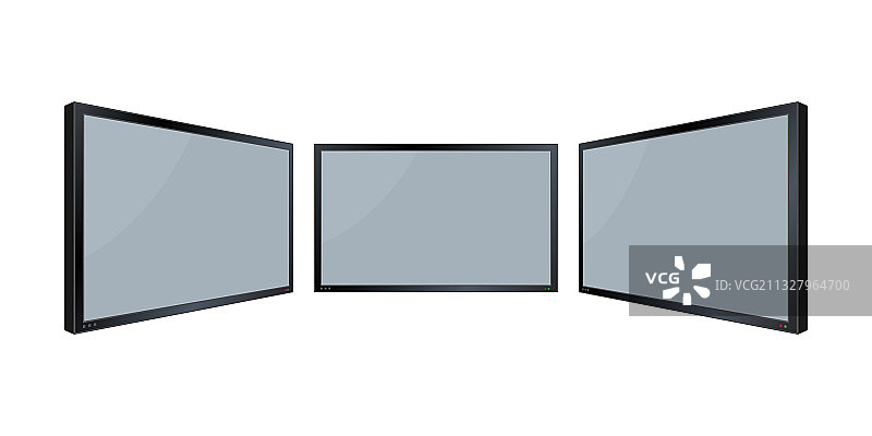 扁平风显示器墙壁透视图标图片素材