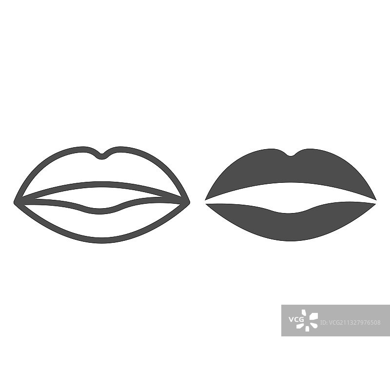 嘴唇线条和实体图标接吻设计图片素材