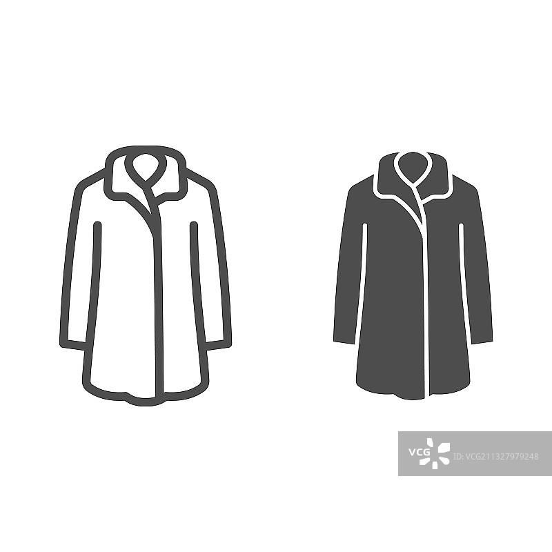 女士毛皮大衣线条和实体图标冬季服装图片素材