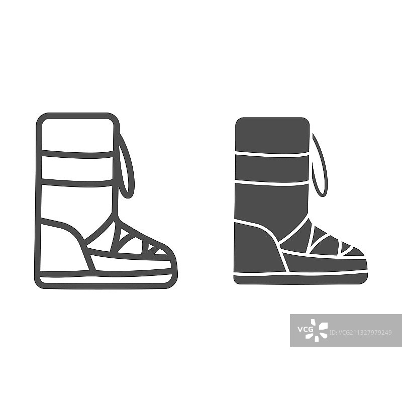 冬季毛绒靴子线条和实体图标图片素材