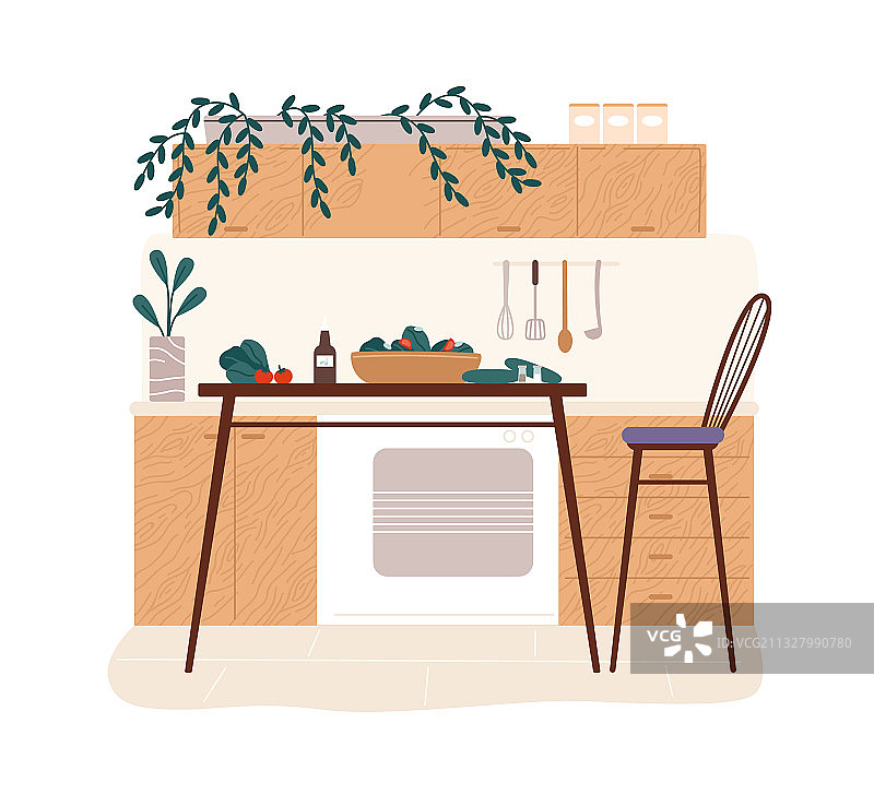 带吧台凳的温馨厨房内景图片素材