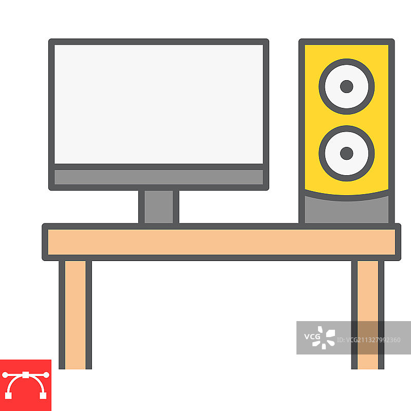 办公桌工作彩色线条图标作业和办公室电脑标志图片素材