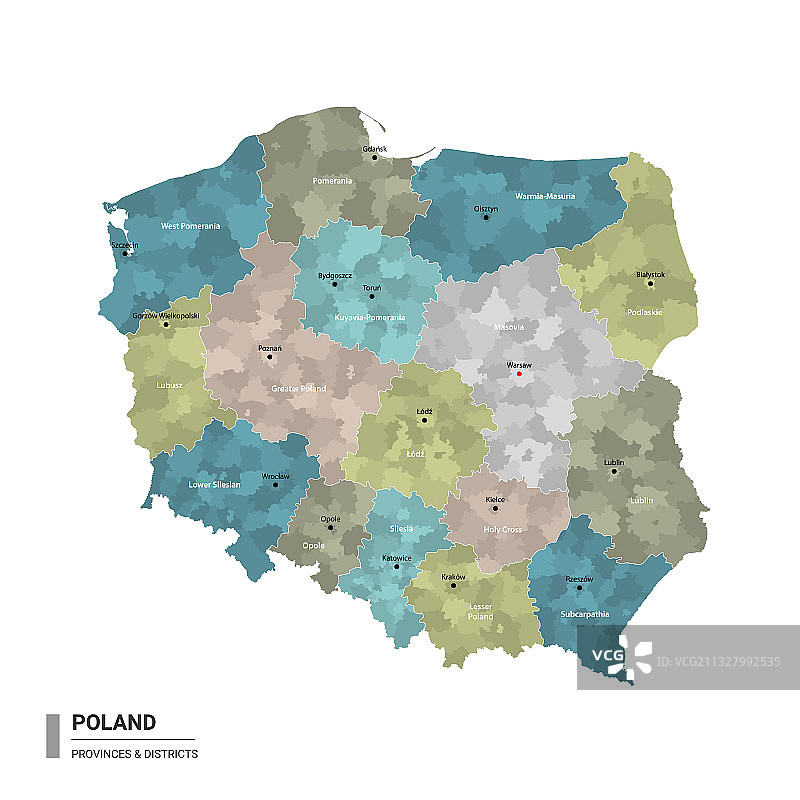波兰带分区的详细地图图片素材