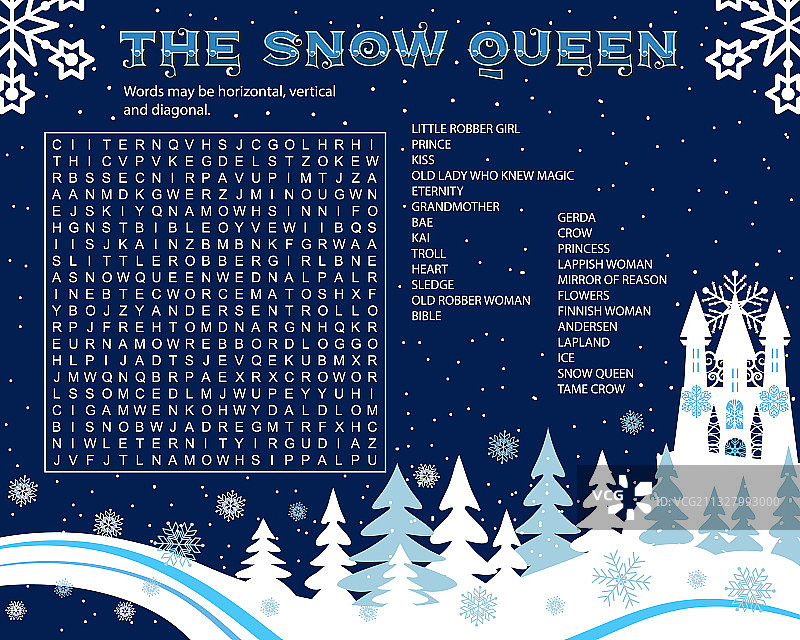 冰雪女王单词搜索拼图图片素材