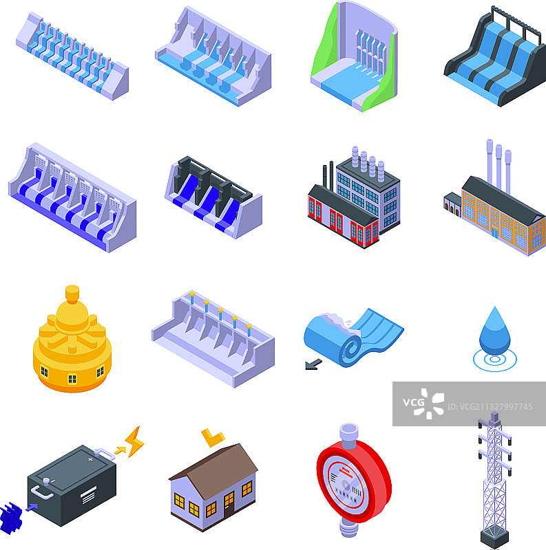 水力发电图标等距风格图片素材