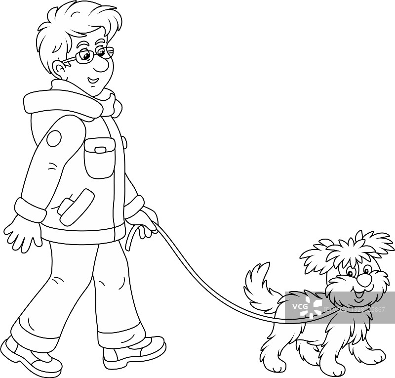 青年男子遛狗图片素材