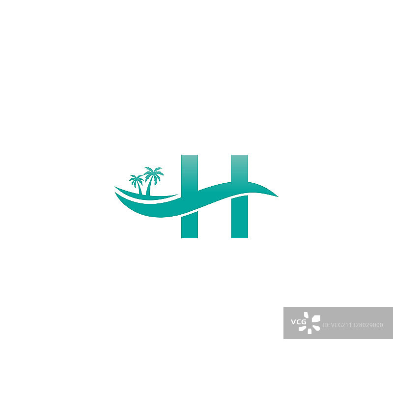字母H椰树海浪图标标志图片素材