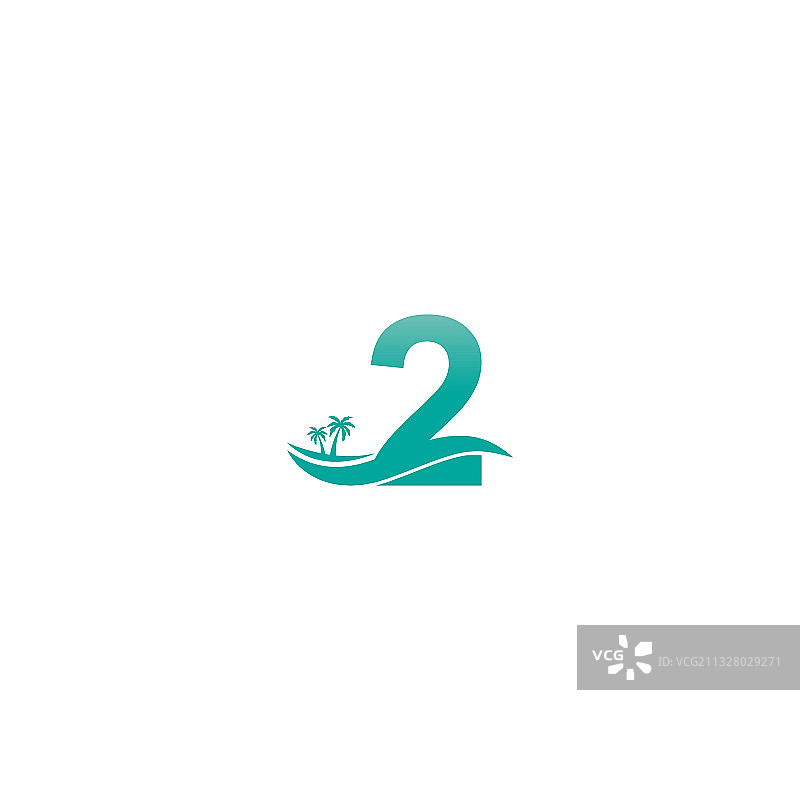 数字2标志，椰子树和水波图标图片素材