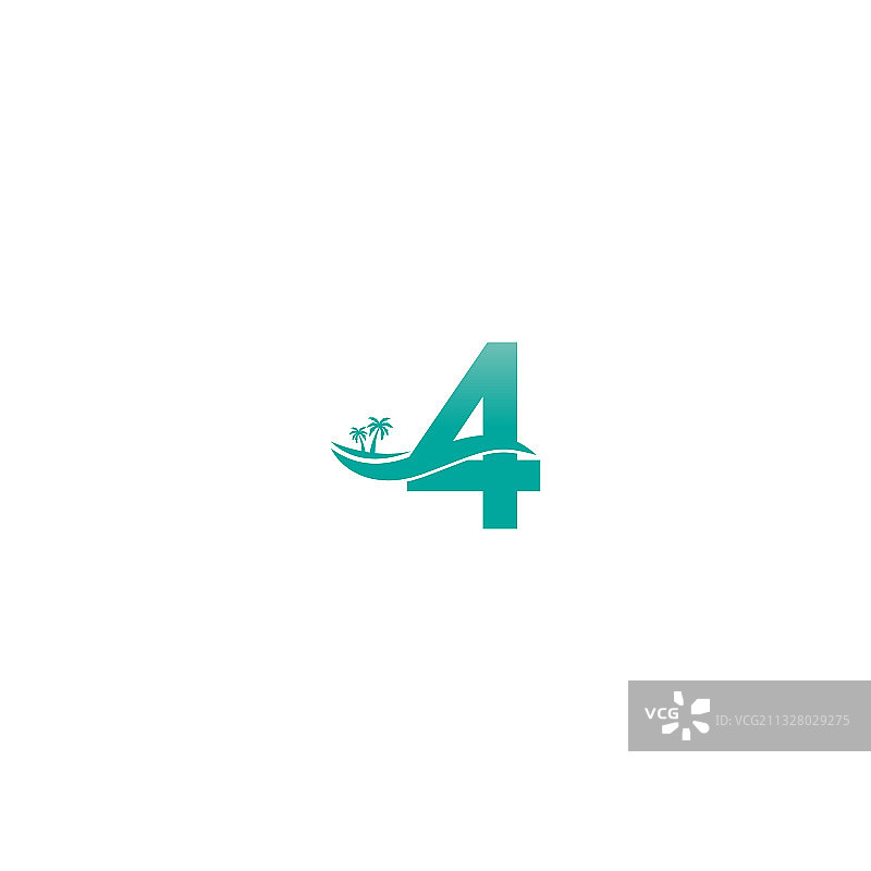 数字4椰子树和水波图标标志图片素材