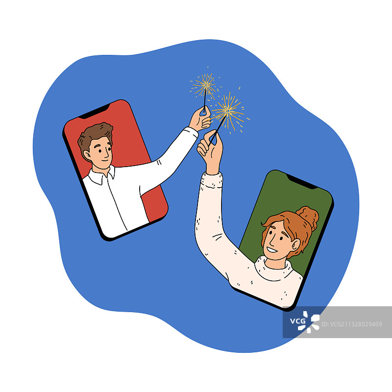 智能手机屏幕上显示快乐的人们和闪光图片素材