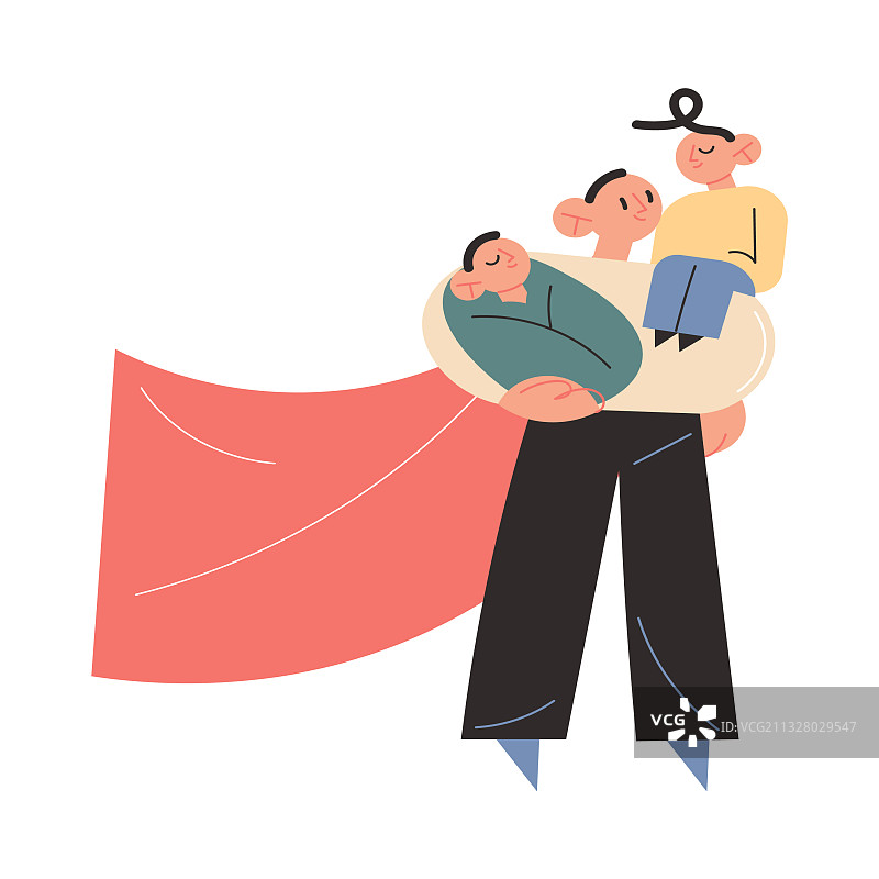 超级英雄父亲手提两个孩子图片素材