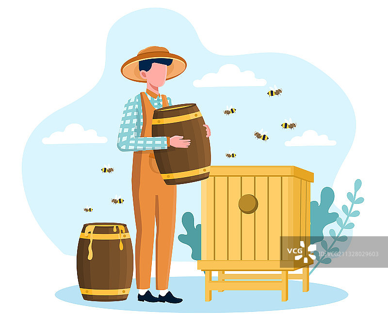 蜂场里拿着桶的男蜂农图片素材