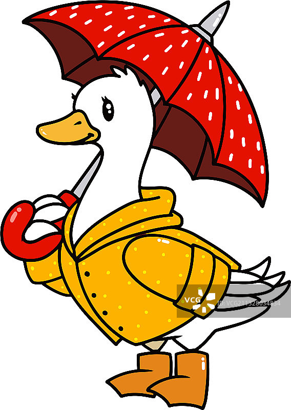 带红色雨伞的可爱卡通鸭子图片素材