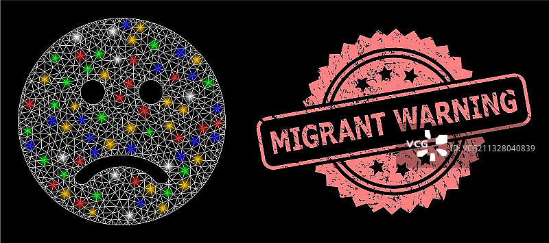 移民警告纹理印章和网格悲伤笑脸图片素材