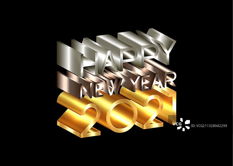 2021年新年快乐数字和文字3d黄金标志图片素材