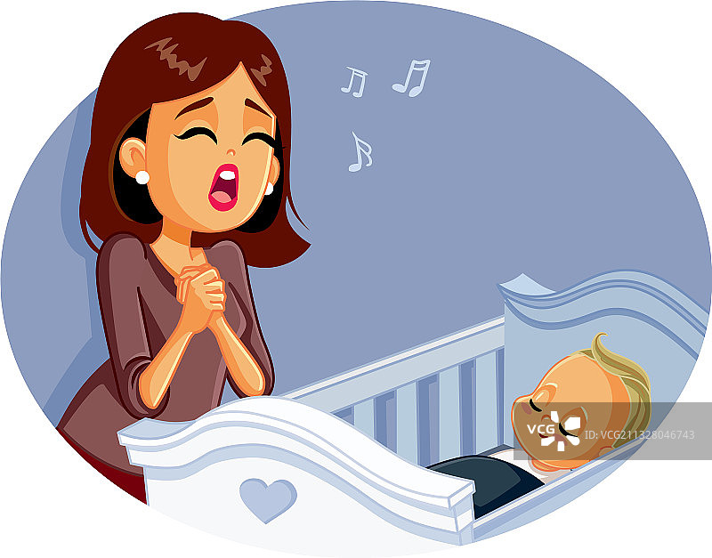 母亲唱摇篮曲哄宝宝睡觉图片素材