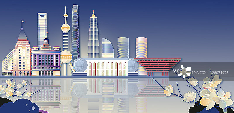 中国上海城市地标建筑横版无字图片素材