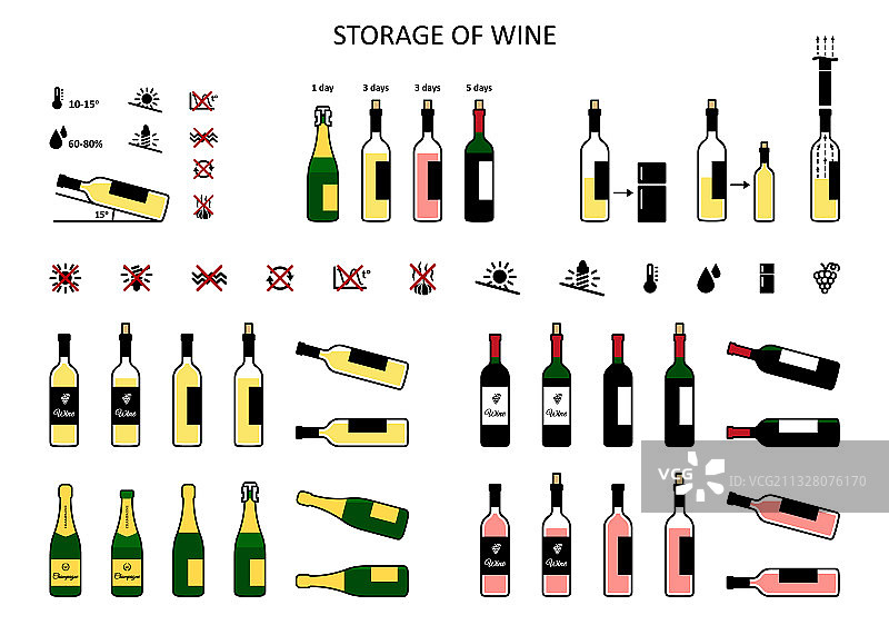 扁平风格葡萄酒存储图标合集图片素材