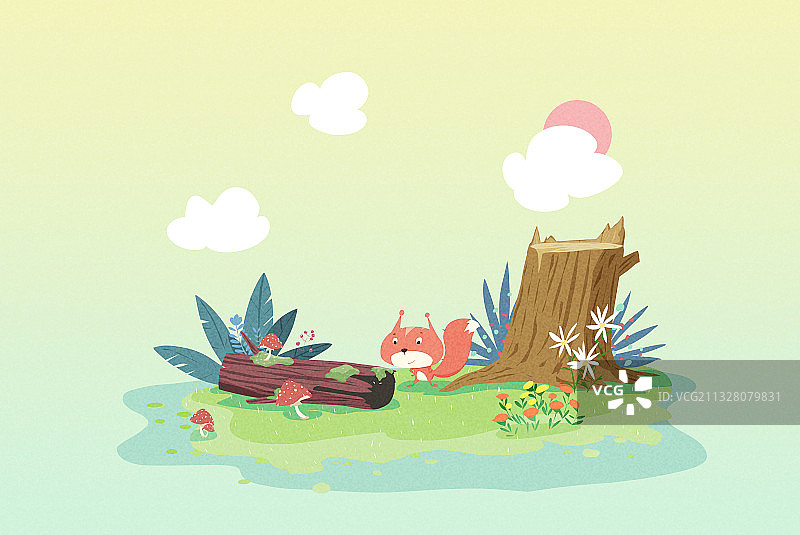 儿童插画丛林小景图片素材