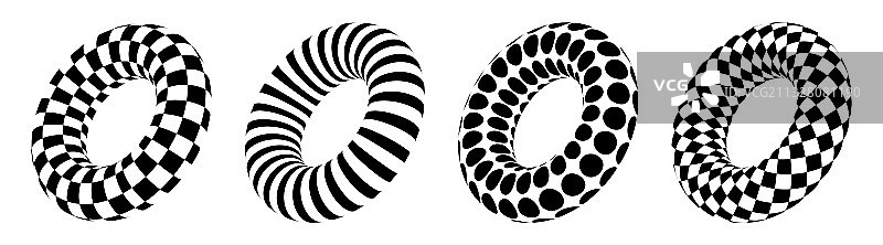 四个3D几何条纹圆形图片素材