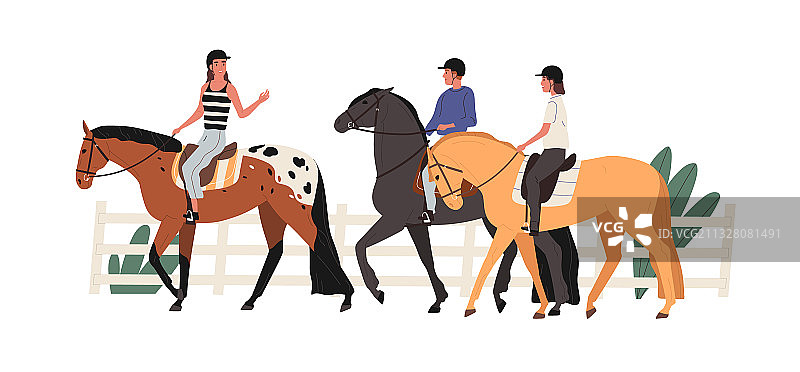 一群年轻人在赛马场骑马图片素材