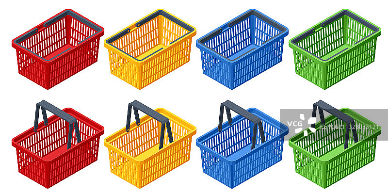 2.5D塑料购物篮组合（白色背景）图片素材