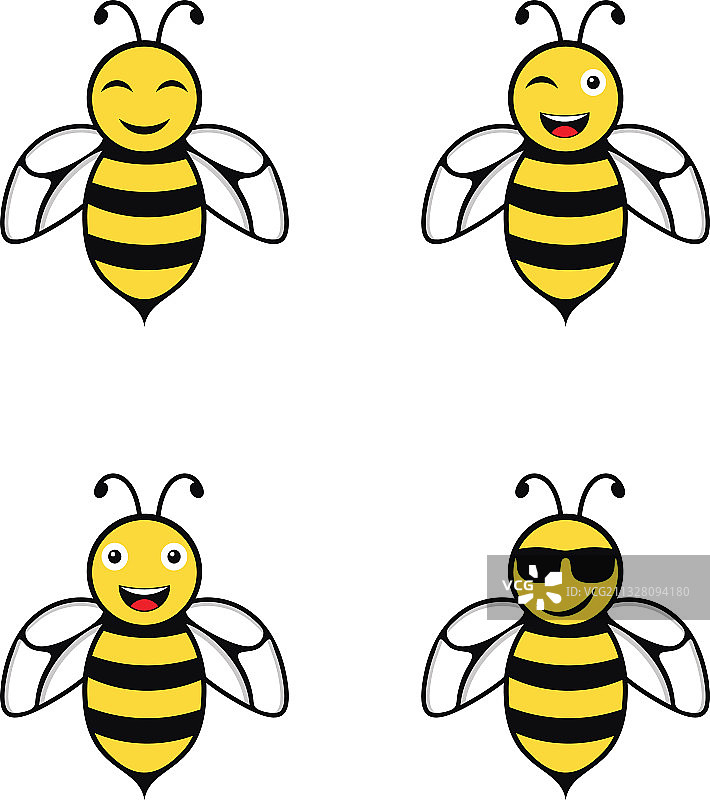 白色背景上的可爱小蜜蜂图片素材