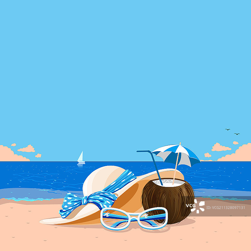 沙滩上的夏季帽子图片素材