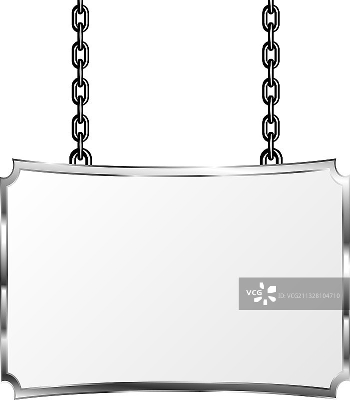 悬挂在银色链条上的金属框架板图片素材