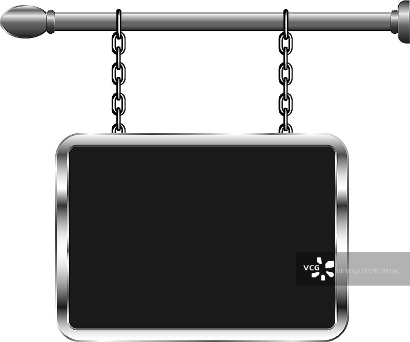 悬挂在银色链条上的金属框架板图片素材