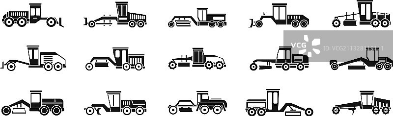 平地机卡车图标集简约风格图片素材