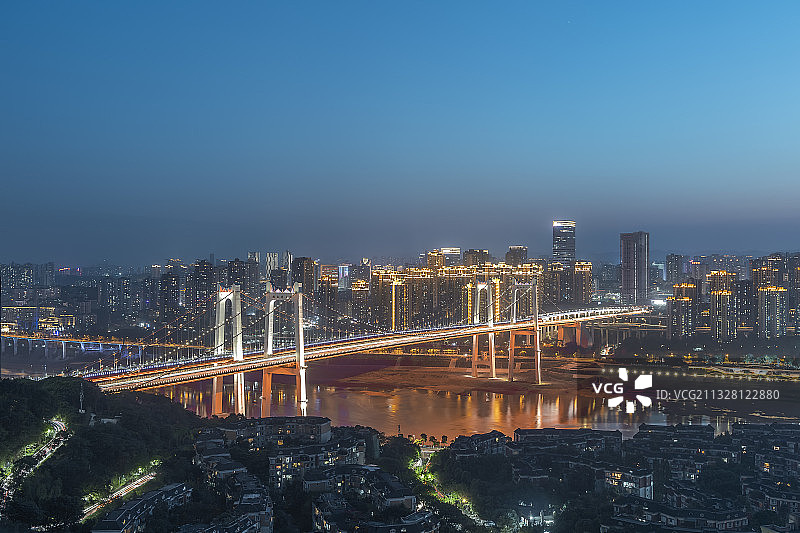 夕阳，桥梁，重庆，夜景，城市夜晚图片素材