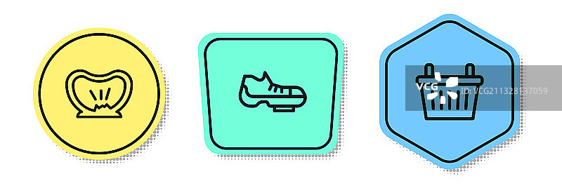 自行车轮胎刺破鞋和车筐线条设计图片素材