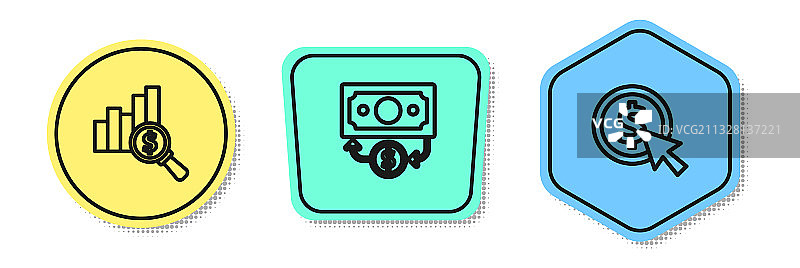 饼图美元纸币堆叠线条图片素材