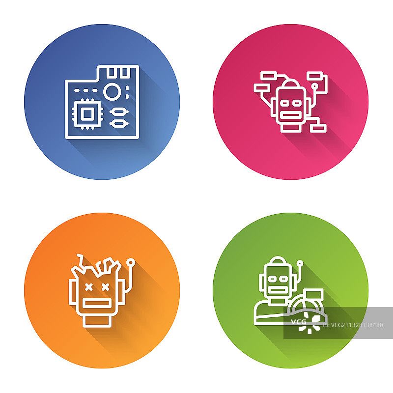 主板数字芯片破损机器人线条套装图片素材