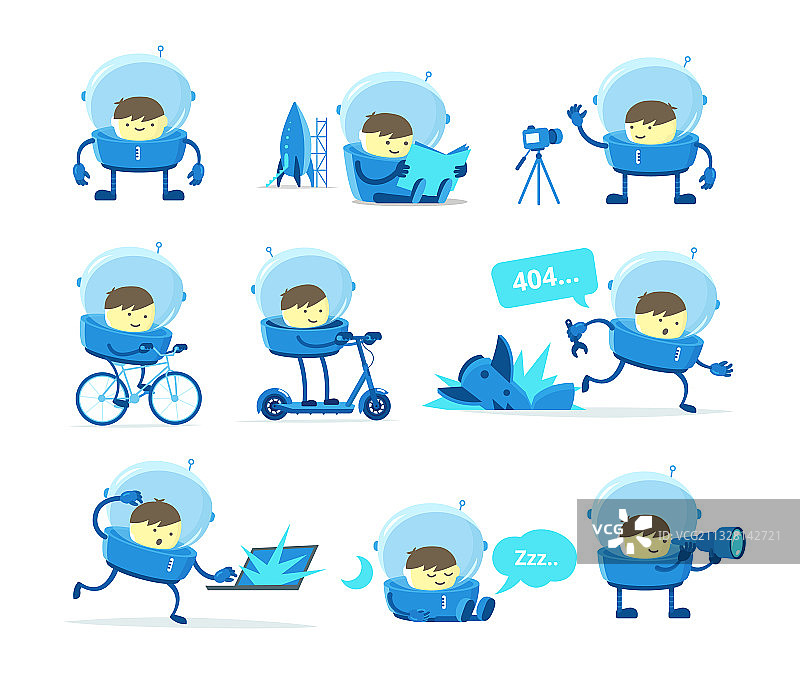 男孩扮演宇航员角色套装吉祥物图片素材