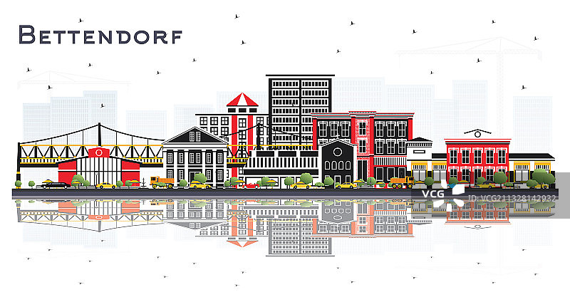 带有彩色建筑的爱荷华州贝滕多夫天际线图片素材
