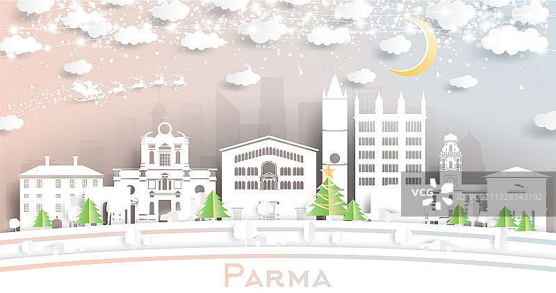 纸艺风格的意大利帕尔马城市天际线图片素材