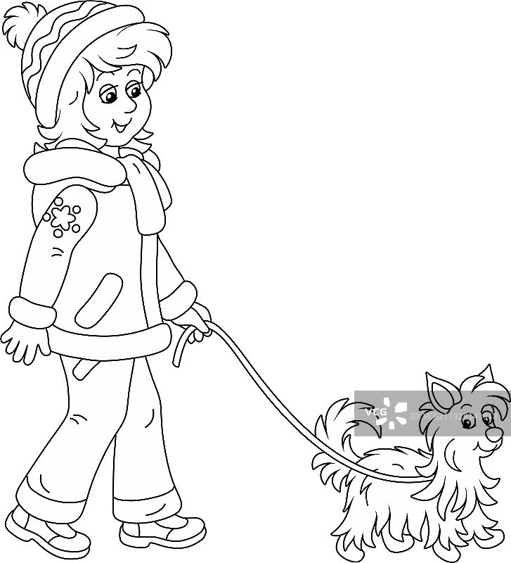 女孩遛澳洲丝毛梗犬图片素材