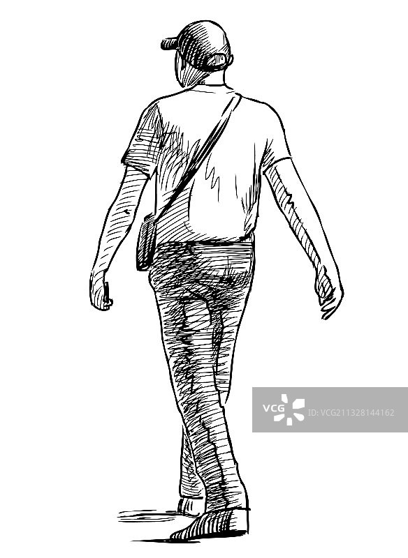 街上行走的休闲青年男人素描图片素材