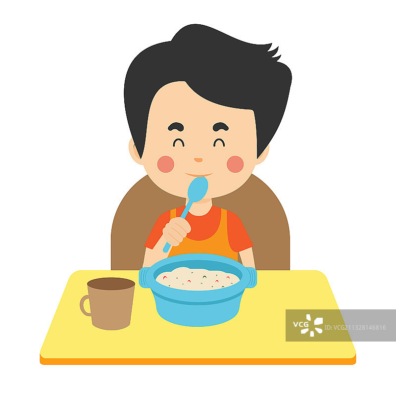 孩子们吃粥图片素材