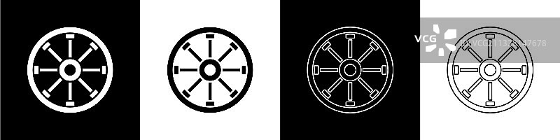 黑色背景上的旧木轮图标合集图片素材