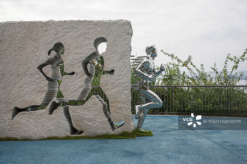 中国 浙江 千岛湖 跑步运动 雕塑图片素材