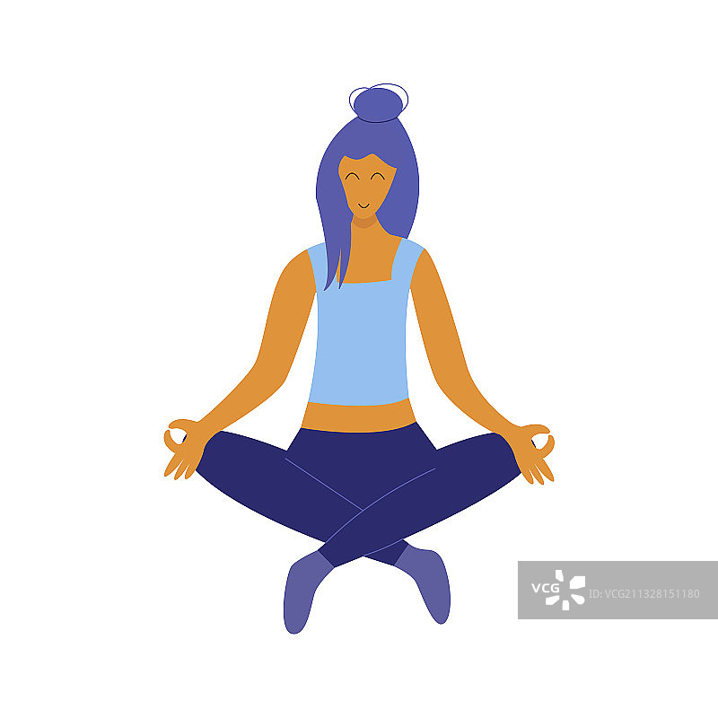 女孩以莲花坐姿冥想图片素材