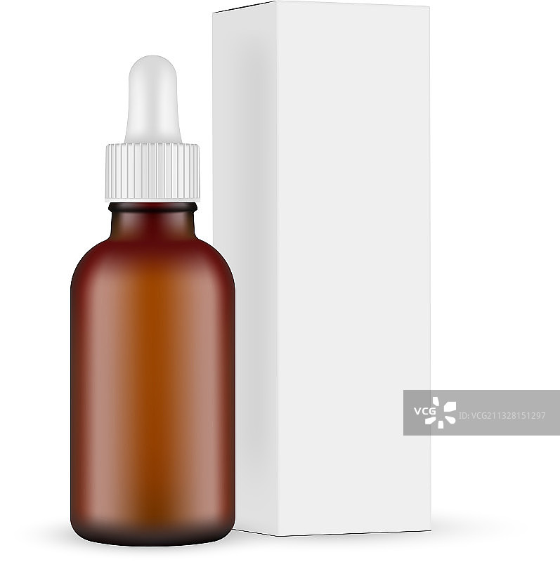 带盒子的磨砂深色玻璃滴管瓶图片素材
