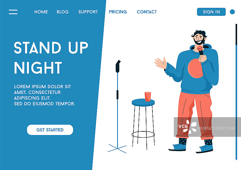 单口相声之夜概念着陆页图片素材