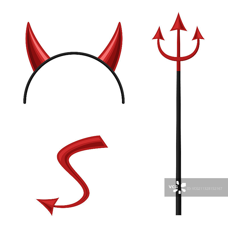 恶魔角头饰三叉戟尾巴隔离素材图片素材