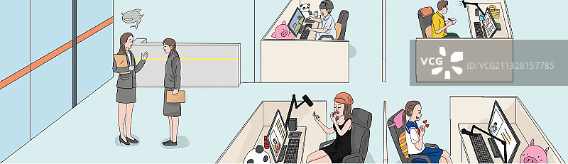 上班族公司单位日常工作环境讨论氛围插画图片素材