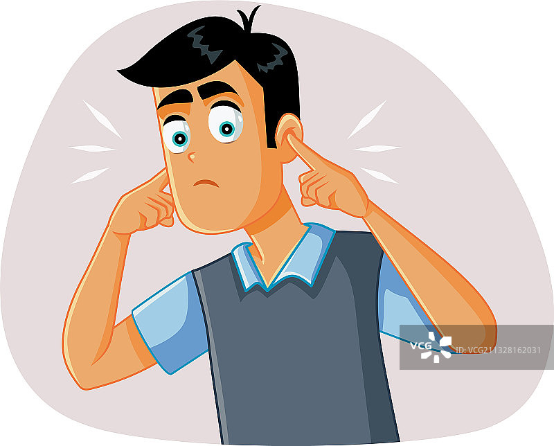 年轻人捂住耳朵图片素材