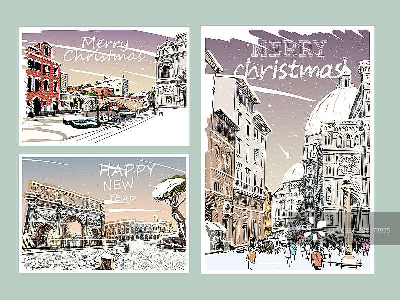 意大利圣诞新年贺卡套装图片素材